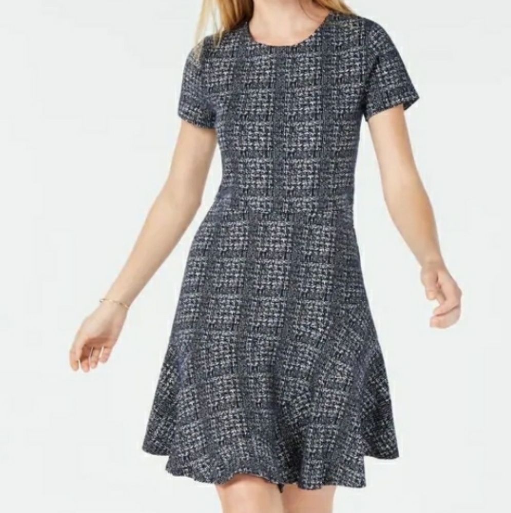 Maison Jules navy short sleeve flare skirt dress